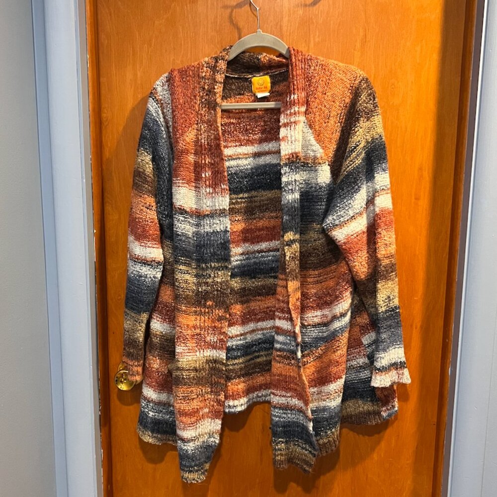 Ruby Rd. Woman Multicolor Striped Open Front Cardigan - Size 2X